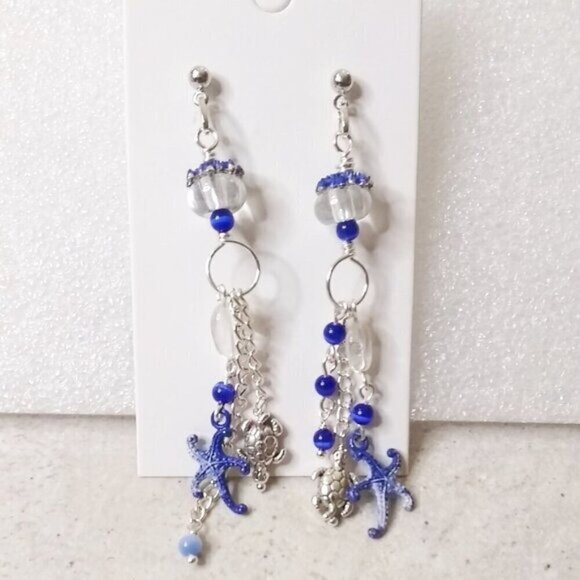 Oceans! Turtles! Starfish! Wild Aquatic Beach-y Boho Shoulder Duster Earrings - Picture 6 of 7